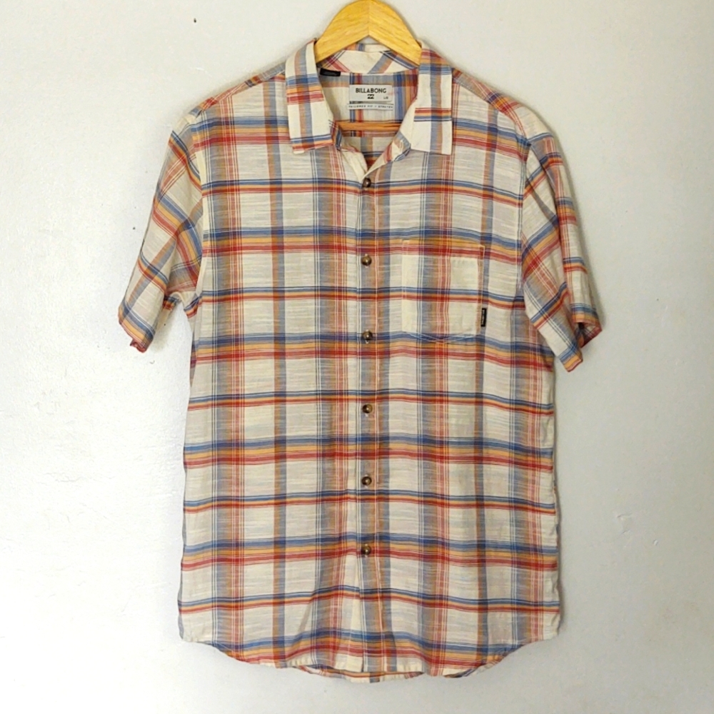 Billabong Tailored Fit Stretch Button up Short sleeve shirt sz Lg Mens
